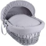Wicker Moses Basket Grey with Grey Waffle Drapes